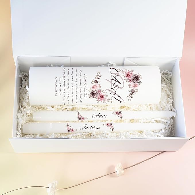 Unity Candles for Wedding, Modern Unity Set, Custom and Personalized Pillar and Taper Candles with Bible Quote, Unscented White Premium Wax, Religious and Wedding Ceremony, Special Events (Clover)