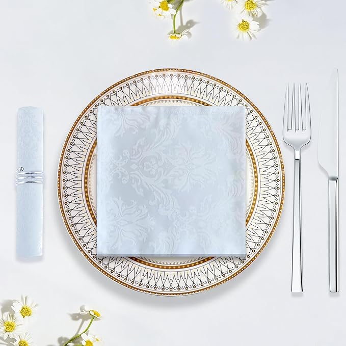 SASTYBALE White Cloth Napkins 20 x 20 Inch Set of 4, Washable Jacquard Damask Table Napkin for Kitchen Dining, Party, Wedding, Banquet(Square 20 x 20 Inch, 4 Pieces/Packs)