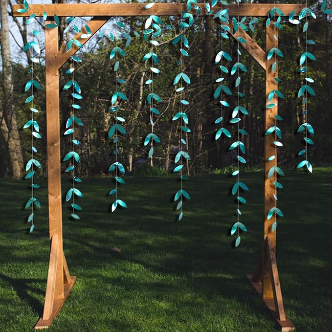 PinkBlume 52 Ft Dark Green Leaf Garland, Emerald Turquoise Paper Hanging Leaves Streamer, Teal Aqua Green Banner for Wedding, Bridal Shower, Engagement, Party Decorations
