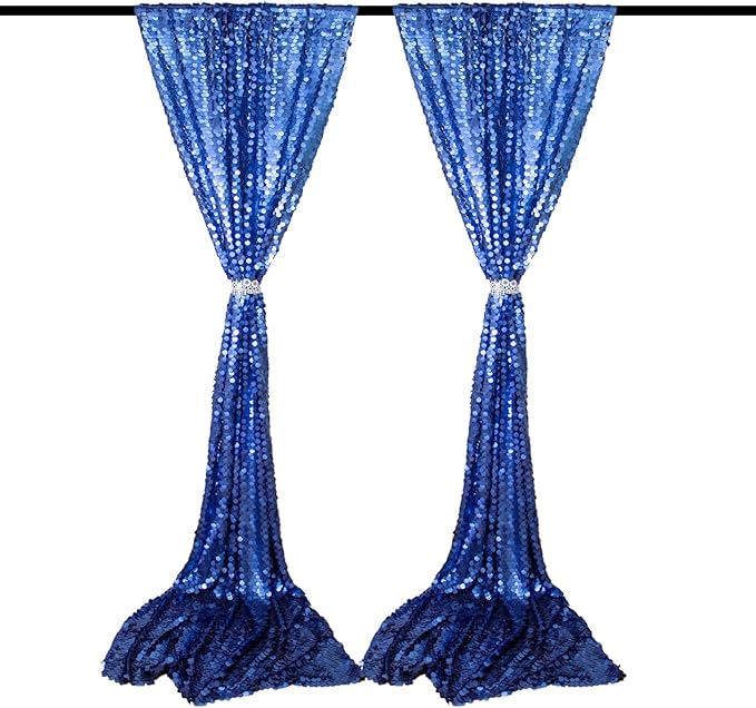 JYFLZQ Blue Payette Sequin Backdrop Curtains 4ft x 8ft 2 Panels Shimmer Wall Backdrop Big Sequin Background Thick Glitter Photo Booth Backdrops for Parties