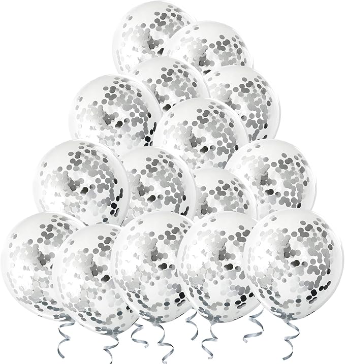 Silver Confetti Balloons, 25 Pcs Thickened 12 Inch Clear Latex Balloon with Confetti Inside for Graduation Decorations Engagement Bridal Shower Party Baby Shower Birthday Party Decoration Supplies