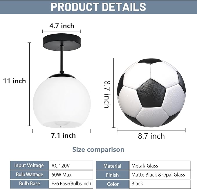 Black Semi Flush Mount Ceiling Light Fixture Milk Glass Light Fixture Mid Century Flush Mount Ceiling Light Black Flush Mount Ceiling Light Schoolhouse Light Fixture for Dining Room(Bulb Incl.)