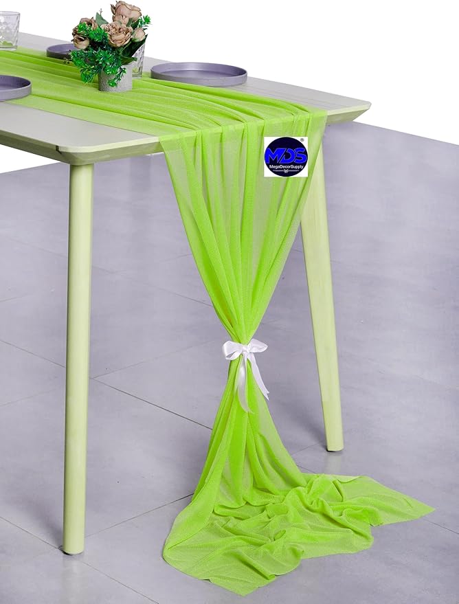 MDS Halloween Chiffon Table Runner - 15 Pack, 29 x 170 Inches, 14ft Each - Sheer Spooky Table Runners for Haunted House Parties, Trick-or-Treat Tables, Witchy Décor, Wedding & Events - Parrot Green