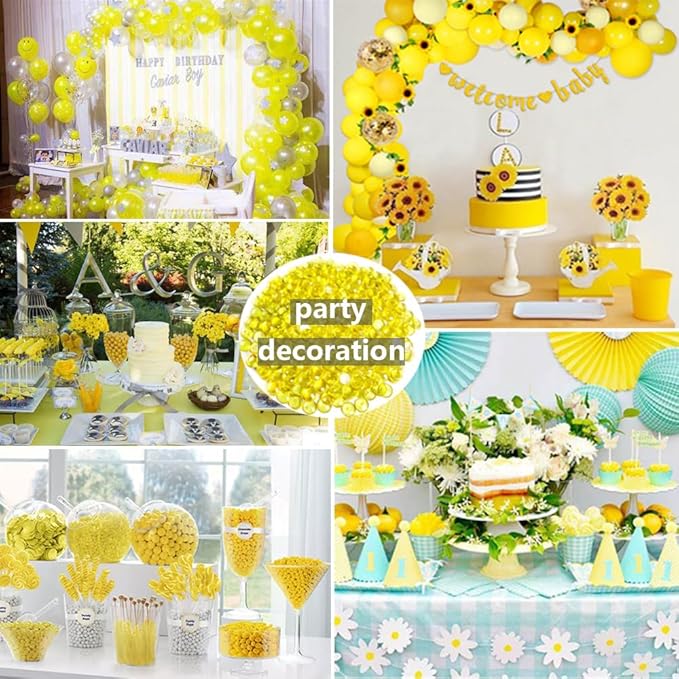 340 PCS Yellow Acrylic Flat Marbles Decorative Gems Table Confetti for Vase Fillers,Table Scatters,Fall Decor,Floral Display,Party Decoration,7 OZ