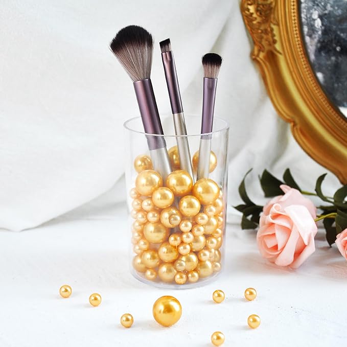 520Pcs Gold Beads for Centerpieces Decor, Artifical Pearls Vase Filler, Large Beads for Makeup Brush, No Hole Round Pearl Beads for Wedding Birthday Christmas Party Home Decor(18mm 14mm 6mm)