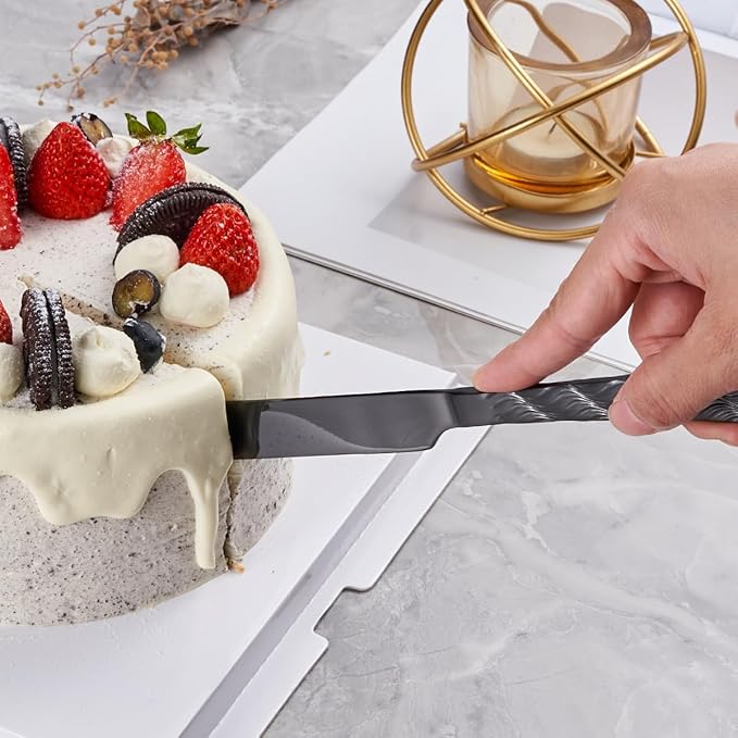 Black Cake Cutting Set, Stainless Steel Cake Knife and Server Set, Cake Pie Cutter Set for Wedding, Birthday, Party