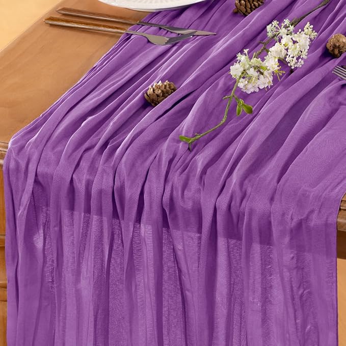 Purple Table Runner Cheesecloth Table Runner 10FT Farmhouse Table Runners 120 Inches Fall Table Decor Dining Room Centerpiece Wedding Boho Baby Shower Birthday