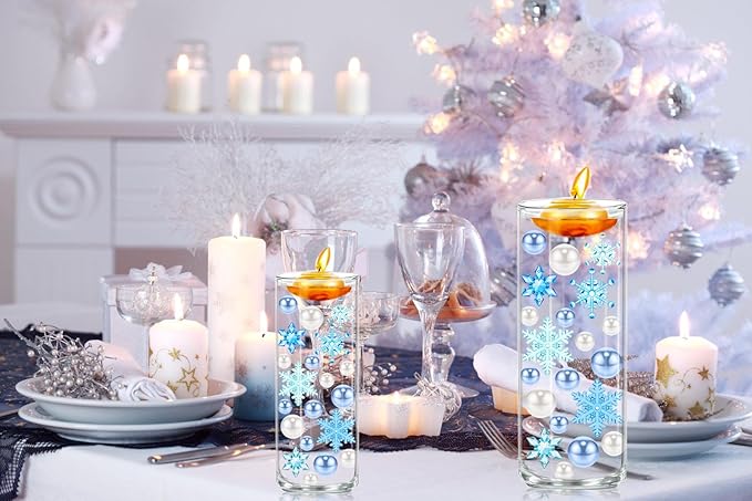 110 Pcs Vase Filler Christmas Decorations and Floating Beads, Snowflake Vases Fillers