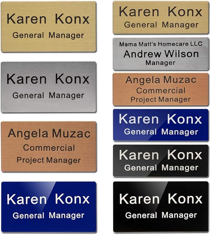 Custom Engraved Name Tag Badge for Business Personalized Identification with Pin or Magnetic Backing Aluminum ID Badge (Black/White, 1" x 3")