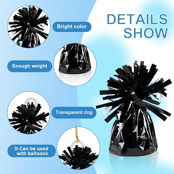 12PCS Balloon Weight Metallic Heavy Solid Balloon Pendant Pack Holder For Table Centerpieces Birthday Wedding Chrismas Party Decoration (Black)