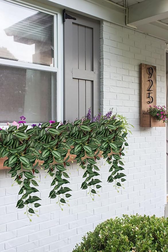 DILATATA Fake Hanging Plants Artificial Hanging Plants 26" Faux Wandering Jew Hanging Leaves Plants for Wall Shelf Home Indoor Outdoor Decor - 2 Pack