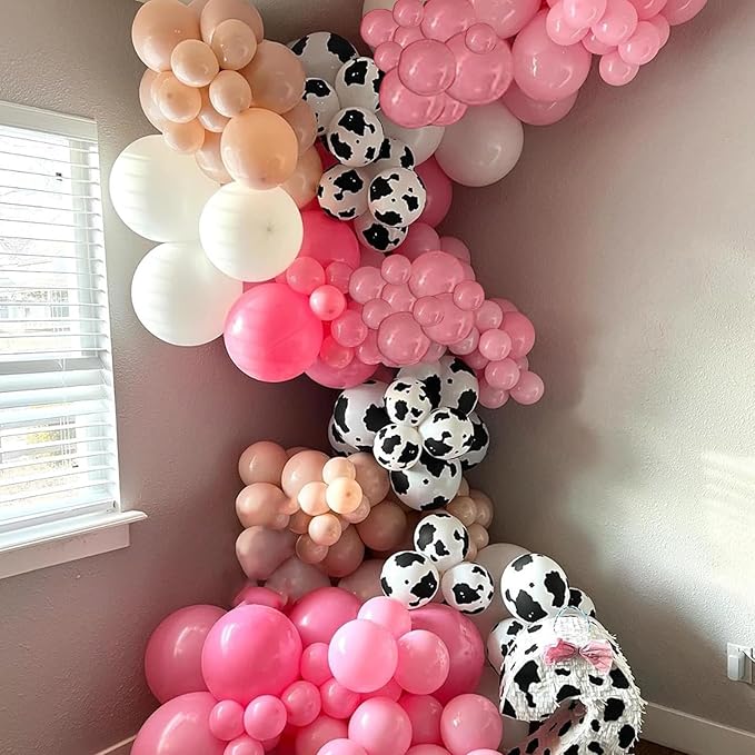 Cow Print Balloons, 52 PCS 12 Inch Maca Pink Brown Rose Gold Cow Balloons Helium Latex Balloons for Birthday Baby Shower Cow Print Party Cowgirl Rodeo Party Farm Party Decorations Supplies