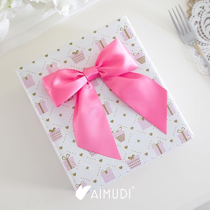 AIMUDI Hot Pink Satin Bows 5.5" Bows for Gift Wrapping Satin Twist Tie Bows Premade Ribbon Bows for Treat Bags Invitations Baskets Crafts Wedding Birthday Baby Shower Spring Decorations, 24 PCs