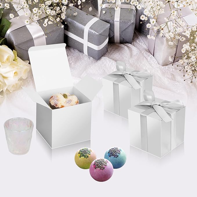 100 Pack Small Gift Boxes, 3x3x3 Inches Favor Boxes Silver Paper Gift Boxes with Lids for Presents, Crafting, Cupcake Boxes, Gifts, Candy Boxes for Wedding Party Bridal Shower Baby Shower Favors