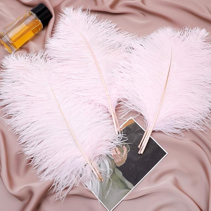 Ballinger Light Pink Ostrich Feathers - 24Pcs 12-14inch Large Feathers for Crafts,Party Centerpieces,Wedding and Home Decor