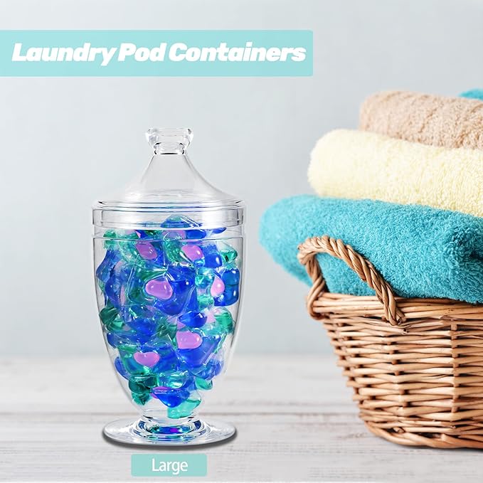 Acrylic Apothecary Jars with Lids, 3-Piece Vanity Organizer Canisters, Storage Container Jars for Bathroom, Laundry Room, Kitchen, Candy Buffet