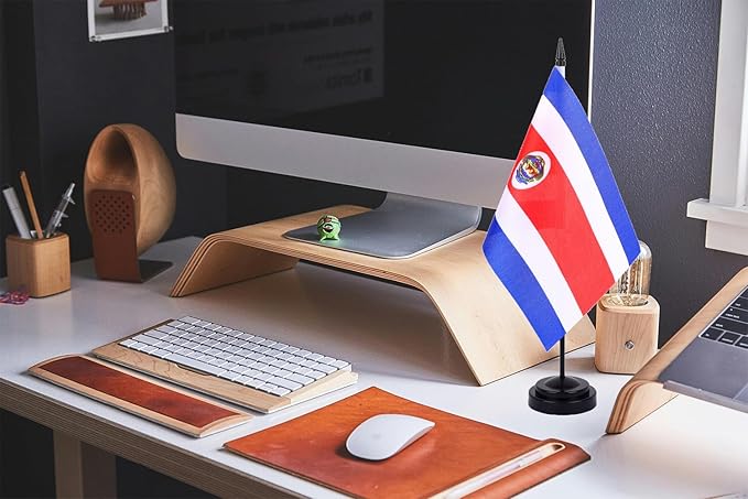 WXTWK 2 Pack Costa Rica Flag Costa Rica Deluxe Desk Flag Set - Mini Small Costa Rica Table Office Flags with Black 12" Solid Pole Stand Base Classroom Meeting Desktop Decorations