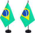 WXTWK 2 Pack Brazil Flag Brazil Deluxe Desk Flag Set - Mini Small Brazilian Table Office Flags with Black 12" Solid Pole Stand Base Classroom Meeting Desktop Decorations