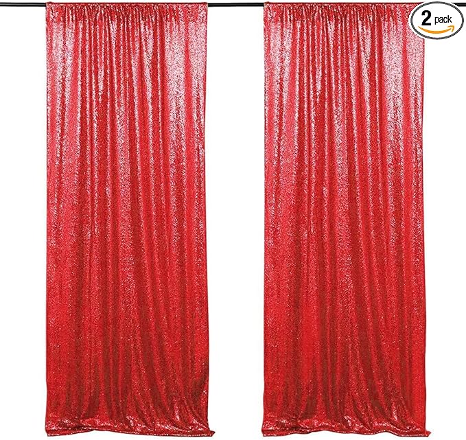 Red Sequin Backdrop Curtain 4FTX8FT 2 Panels Sparkly Backdrop Drapes Glitter Fabric Backdrop for Birthday Wall Decoration
