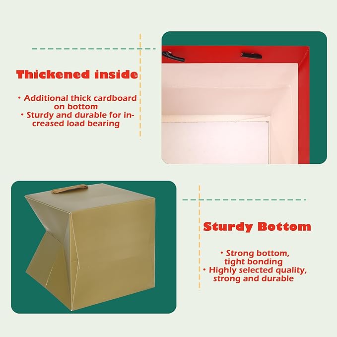 ADIDO EVA Gold Square Gift Bags Medium Size Square Bottom Paper Bags with Handles for Party Favor, Shopping Packaging Bag (10x10x10 In, 10 CT)