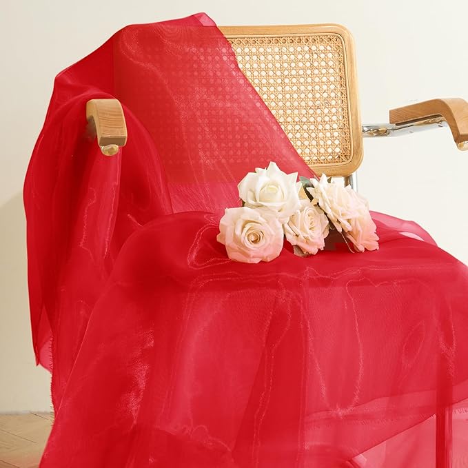 P Pothuiny Sheer Organza Fabric by The Yard, 10 Yards x 60 Inch Wide Bridal Red Organza Tulle Fabric Roll Shiny Gauze Fashion Dress Sewing Craft for Wedding Party Decorations Backdrop
