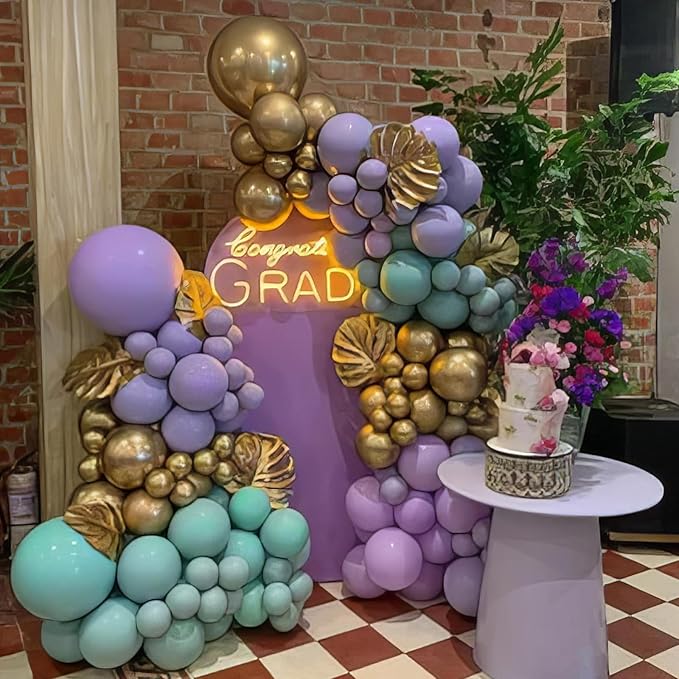 Purple and Sage Green Balloons, Purple Lavender Sage Balloon Cream White Gold Balloons, Light Metallic Purple Gold Balloon for Boho Birthday Wedding Graduation Party Baby Shower Decoration