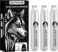 3 Pcs Silver Jumbo Permanent Markers: 15mm Wide Tip Thick Acrylic Paint Pen Large Calligraphy Marker for Rock Painting, Poster, Sign, Canvas, Glass, Wood, Ceramic