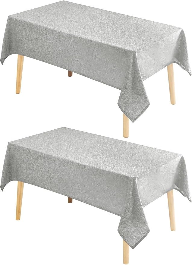 Hiasan 2 Pack Faux Linen Rectangle Tablecloth - Wrinkle and Stain Resistant Washable Table Cloth for Kitchen Dining Room Holiday Table Cover for Dinner, Light Grey, 70 x 120 Inch