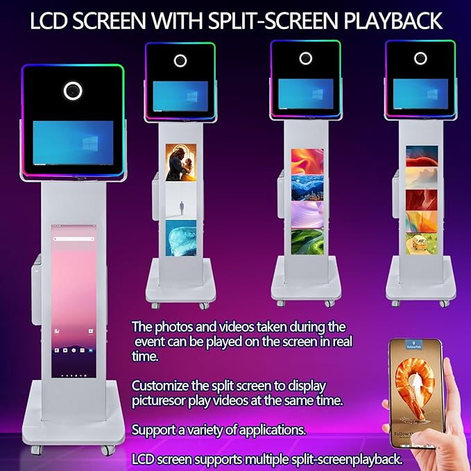 Portable Photo Booth with 15.6''and 29''LCD Touch Screen Selfie Photobooth Machine for Events Wedding Party Rental Christmas Flight Case (Machine+Mini Printer)