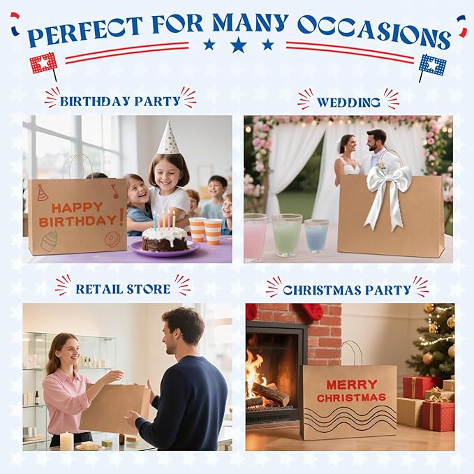 MESHA Kraft Paper Bags 16X6X12 Brown Large Gift Bags with Handles Bulk,300 Pcs for Small Business,Birthday Wedding Party Favor Bag,Paper Shopping Bag