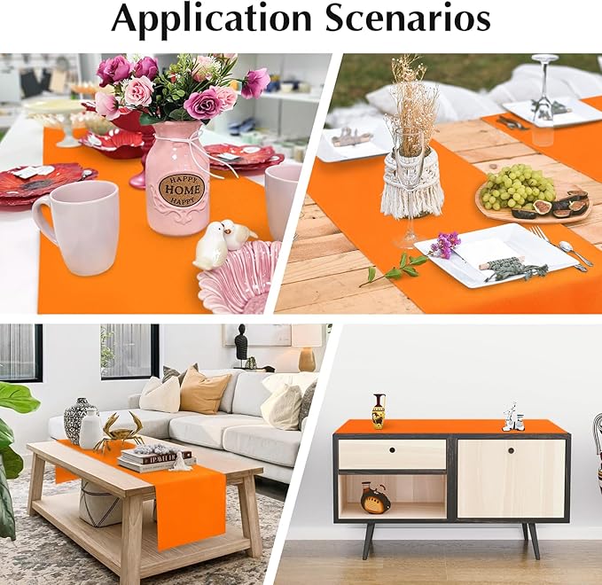 2 Pack Orange Table Runner 12 x 60 Inch Solid Color Farmhouse Runners Coffee Table Dresser for Daily Party Home Decoration