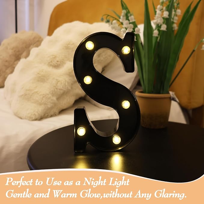 Led Marquee Letters, 8.58 Inch Black Light Up Letters, Small Led Letter Lights, Battery Powered Lighted Letterfor Table, Party, Birthday, Christmas Decor (Black, Letter H)