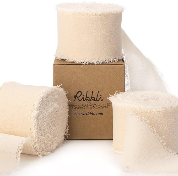 Ribbli Chiffon Ribbon - 1.5 inch x 30 Yard Champagne/Nude Silk, Handmade for Wedding Invitations, Gift Wrapping, Bridal Bouquets, Flower Arrangements