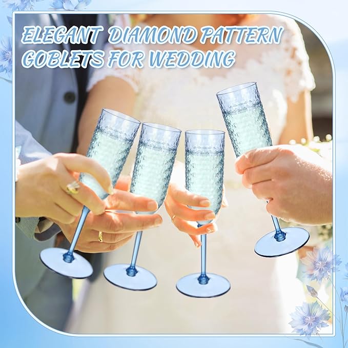 Remerry 24 Pack Detachable Plastic Champagne Flutes 5.5 oz Champagne Glasses Bulk Disposable Mimosa Glasses Reusable Wine Cups for Wedding Toasting Baby Shower Birthday Party New Years (Blue)