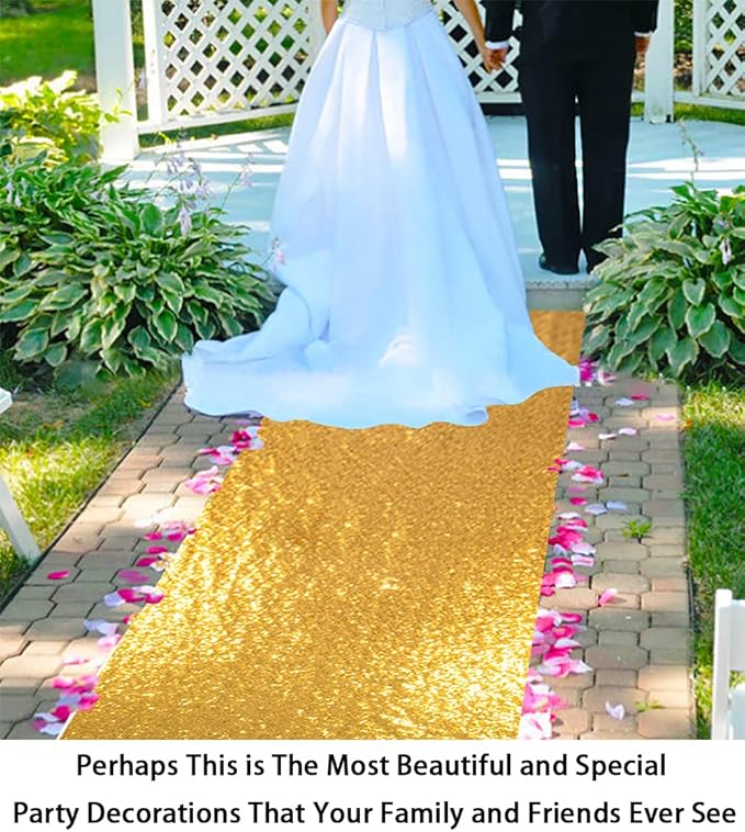 ShinyBeauty Aisle Runners for Weddings Sparkling Aisle Runner Decoration of Beach/Church Wedding (4FTx30FT,Gold)