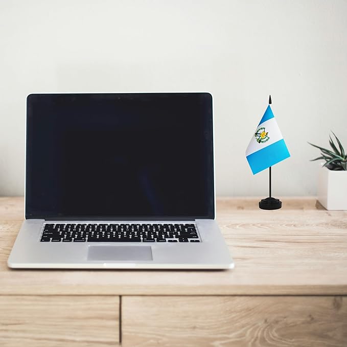 2 Pack Guatemala Desk Flag Set, Guatemalan Desktop Small Miniature Table Office Flag with 12" Black Pole and Black Base, Offices, Classroom, Home, Festival Decoration (Guatemala)