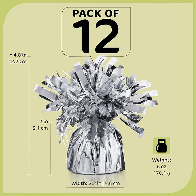 Silver Balloon Weights, Heavy Balloon Weight Pack of 12 Metallic Foil Weights for Balloons, Birthday Party & Wedding Table Centerpiece Ballon Weight 4.8’’ DIY Ballon Weights for Helium Balloons