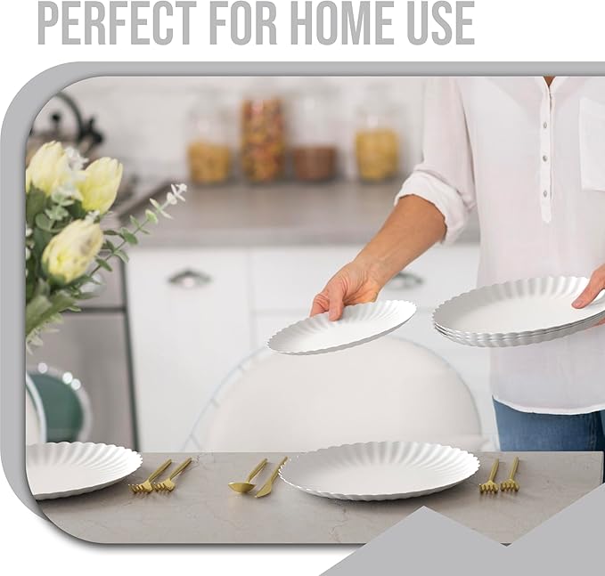 Trendables Scalloped Paper Plates 8.5 Inch & 10.5 Inch 40 Pcs Dinner Plate Set Fancy Disposable Plates for Party for 20 Guests 20 X 8 & 20 X 10 Large & Small Paper Plate Set for Parties Snow