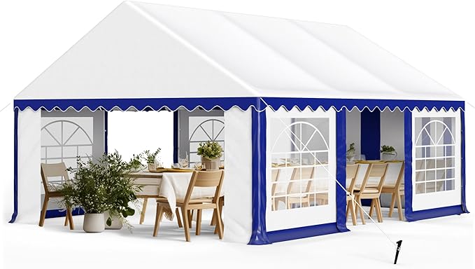 PHI VILLA 20'x16' Outdoor Heavy Duty Party Tent Large Commercial Canopy Wedding Event Shelter with Removable Sidewalls & 3 Storage Bags for Patio Outdoor Garden Events, Blue