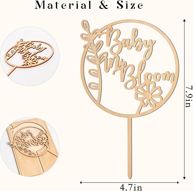 Baby In Bloom Cake Topper - Baby Shower Party Supplies,Pregnancy Reveal Cake Topper,Gender Reveal Decor