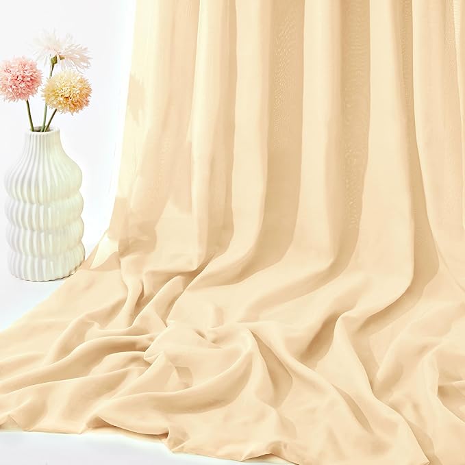 VACVELT Wedding Arch Draping Fabric Champagne Chiffon, 1 Panel Sheer Drapes 30 Inch x 20ft Chiffon Backdrop Curtain Decor, Outdoor Sheer Drapery for Ceremony Party Ceiling