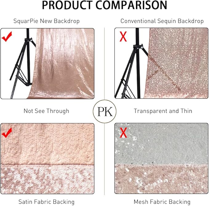 SquarePie Sequin Backdrop Non-Transparent Background Sparkly Curtain for Wedding Party 10FT x 10FT Rose Gold