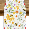 Summer Bee Table Runner, Seasonal Spring Wildflowers Bee Yellow Honeycombs Farmhouse Table Runner for Kitchen Dining Table Home Party Decor, 13x70inch