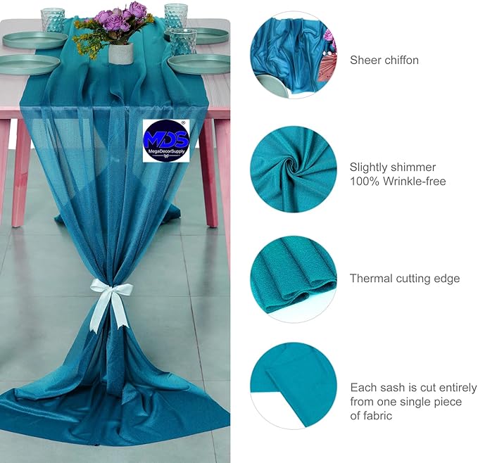 MDS Halloween Chiffon Table Runner - 25 Pack, 29 x 120 Inches, 10ft Each - Sheer Spooky Table Runners for Haunted House Parties, Trick-or-Treat Tables, Witchy Décor, Wedding & Events - Dark Teal