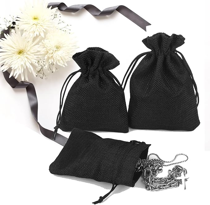 20pcs Burlap Drawstring Gift Bags, 3.9 x 5.5 Black Linen Pouches Candy Jewelry Party Halloween Wedding Favor Bags