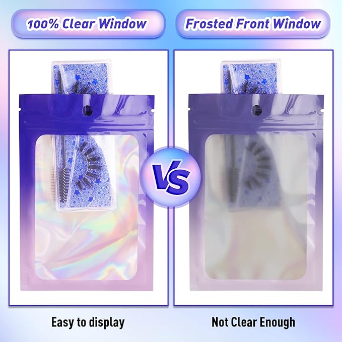 Funfery 100 Pack Mylar Holographic Bags,Clear Window Foil Bags Seal Pouch Resealable Bag with Zipper,Packaging Bag for Food Storage,Jewelry,Business Supplie(3.5×4.7in,Purple Pink)