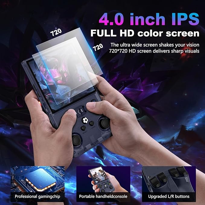 R36MAX Retro Handheld Game Console, 4.0 Inch 720x720 IPS Screen, Built-in 22,000+ Classic Game, Portable Hand Held Open Source Linux System, 4000mAh Battery Retro Gaming Console (Gray 128GB)