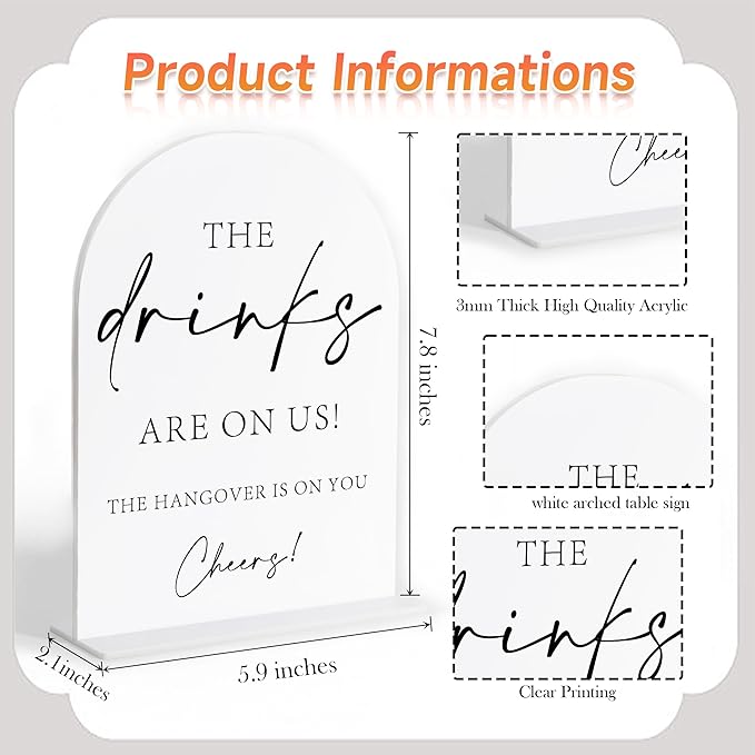 Wedding Bar Sign, White Arch Acrylic Sign, Wedding Signs for Ceremony and Reception, Bridal Shower Decor, Engagement Party Decor, Centerpiece Table Decorations Party for Bride and Groom-14