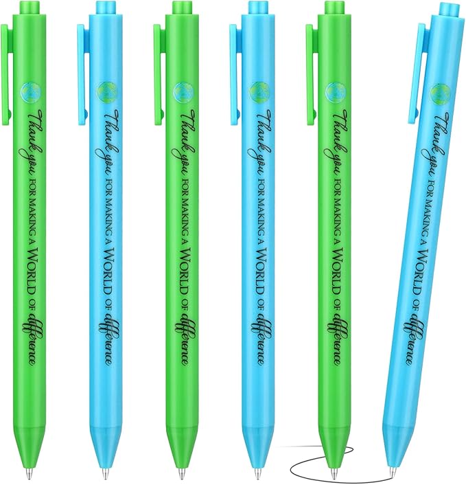 24 Pcs Earth Day Pens Bulk Party Favors Novelty Cute Green Blue Retractable Ballpoint Pen Earth Day Gift for Desk Decoration Accessories Stationery Office, 2 Styles