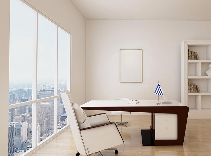 Greece Greek Deluxe Desk Flag Set Small Mini Miniature Greece Greek Table Desktop Flags,Festival Events Celebration,Office Decoration-2 Pack